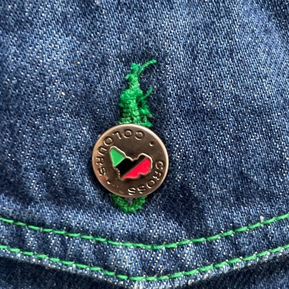 Vintage 90's Cross Colours Hooded Denim Jacket Indigo Green Stitching Made USA - Picture 4 of 12